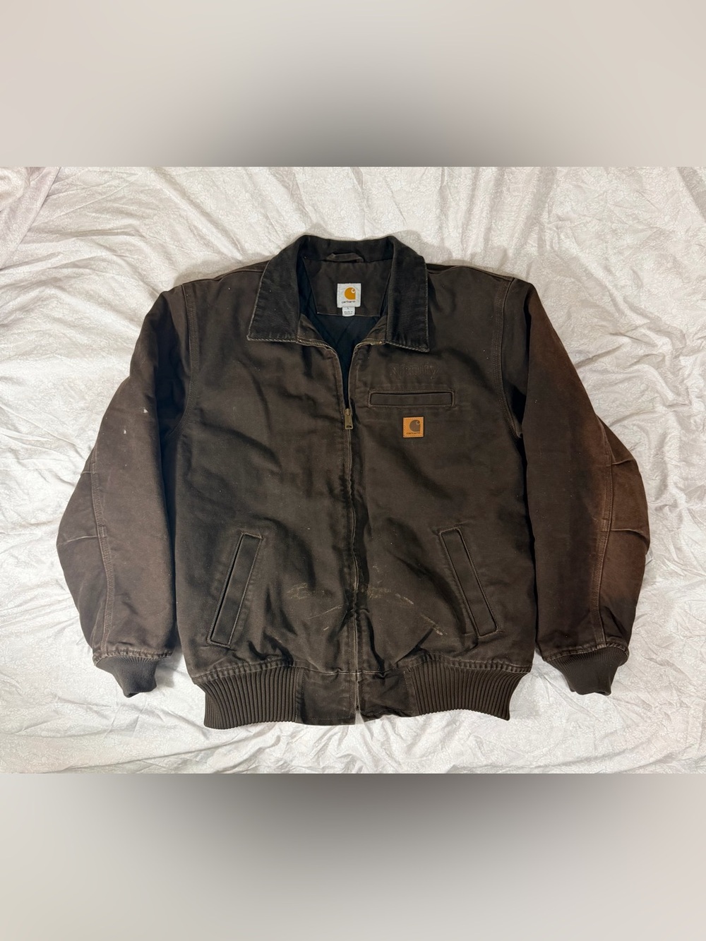 Vintage Carhartt Bankston Quilted Flannel Bomber Jacket 101228 Brown Mens Large